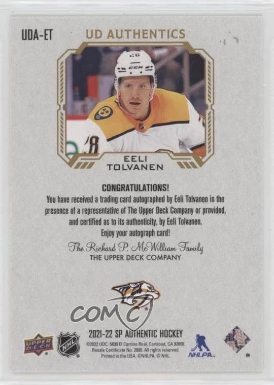 2021-22 SP Authentic UD Authentics Eeli Tolvanen #UDA-ET Auto - Image 2 of 2