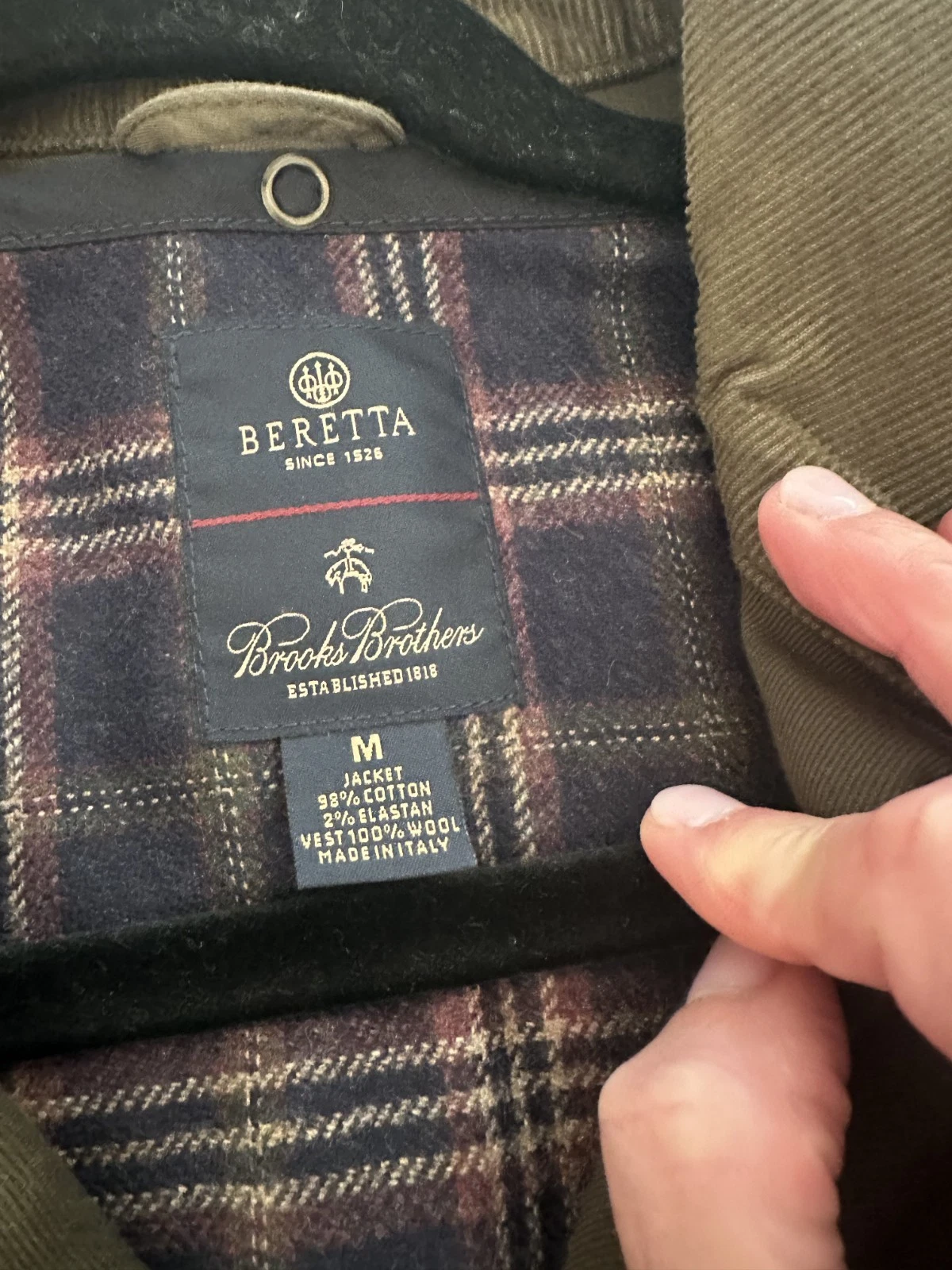 Beretta-Brooks Brothers Men M Green Plaid Wool Liner Field Coat Hunt Jacket DS29 - product detail image 2