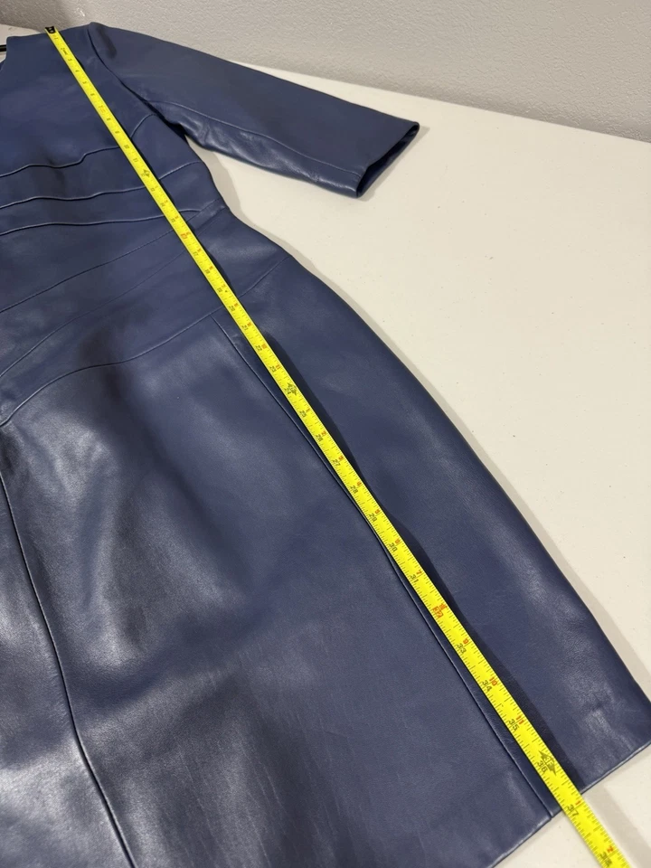 Antonio Melani Leather Dress Size 4 Blue Long Sleeve Bodycon Back Zipper - Image 2 of 4