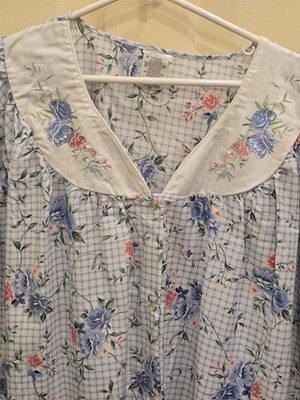 Sz 1XL Granny Core White Stag Floral Print Front Snap Housecoat/Duster Mumu EUC