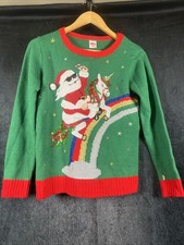 Christmas Flying Santa On Unicorn Sweater Size XL Youth 14-16