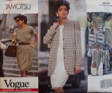 Vogue Sewing Pattern 2834 Tamotsu Misses Jacket Dress Top Skirt Sizes 8-12 UC