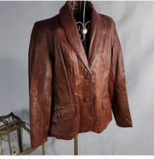 Vintage Burnt Caramel Color Brown Leather Attica Womens Coat Size 14
