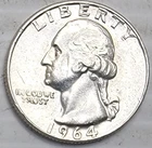 1964 Washington Quarter - circulated, ungraded condition - 90% - Business Strike