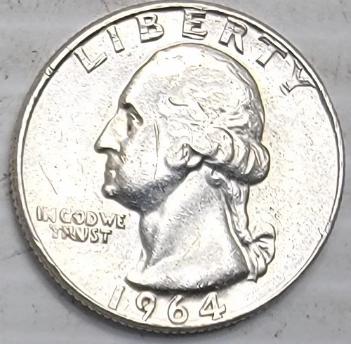 1964 Washington Quarter - circulated, ungraded condition - 90% - Business Strike