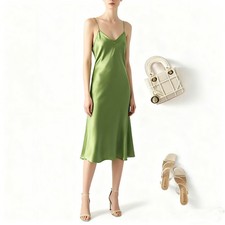 Women  s 100 Silk Full Slips Long Chemise Nightie Sleepwear Size M Green