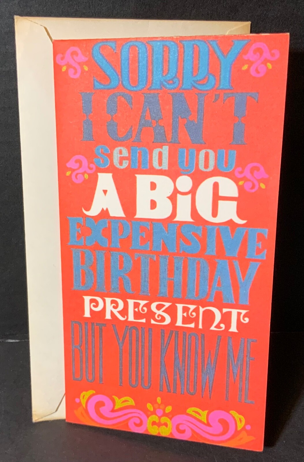 VTG 1975 Forget-Me-Not Birthday Card UNUSED Pink Elephant I Work For Peanuts