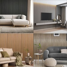 Wide Lat Slat Wall Panels Wood Veneer Acoustic Decorative 600mm x 2400mm Natural