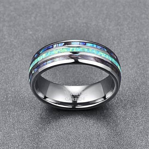 8 mm Abalone Muschel Opal Wolfram Ring für Männer Frauen Wolfram Kuppel Eheringe - Bild 2 von 6