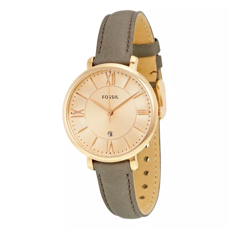 NEW FOSSIL JACQUELINE ROSE GOLD TONE GRAY LEATHER ROMAN NUMBERS