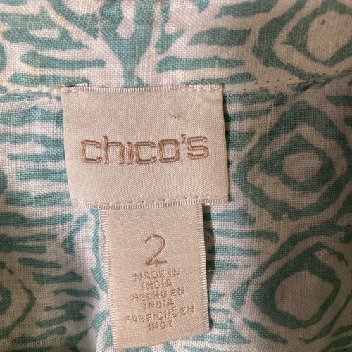 Womens Chicos Sleeveless Ombre Linen Shirt Dress Tan Blue Green L Side Slits - Picture 7 of 9