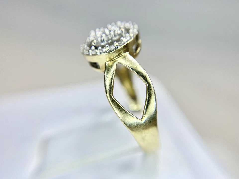 10k Yellow Gold Designer Natural Round Diamond Pave Cluster Halo Cocktail Ring - Image 3 of 4