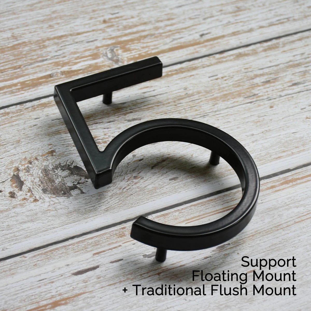 Distinctions Black Floating House Number 8 - 5-Inch Zinc Die-Cast With Mounting Hardware