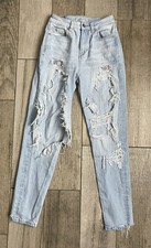 American Eagle Mom Jeans Size 00 Blue Distressed Stretch Denim 23X27 Fast Ship