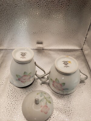 Vtg Noritake Enchantment Creamer & Sugar Bowl w/Lid Platinum #2754