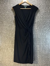 LAUREN Ralph Lauren Size 4 Black Wrap Style Dress Polyester Shift V-Neck