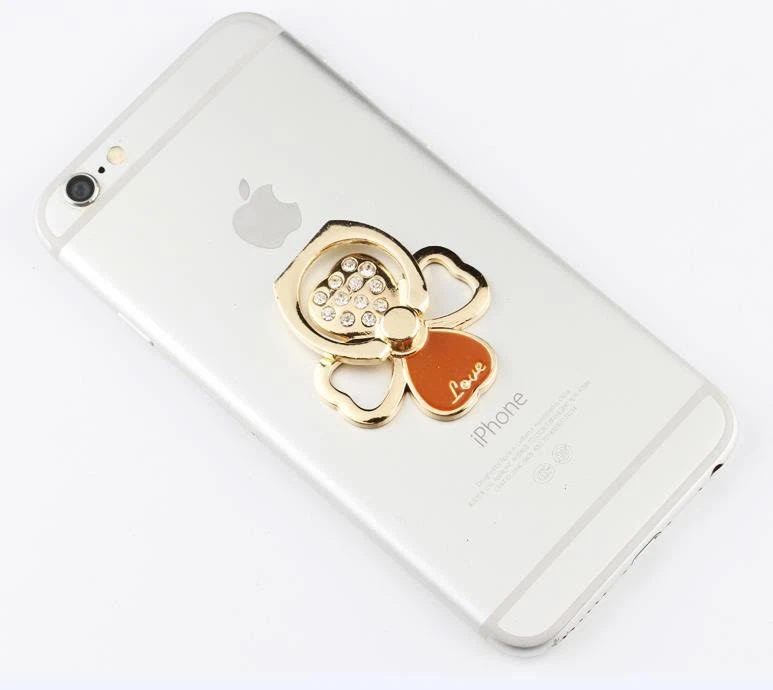 Universal 360 Rotating Cell Phone Finger Ring Stand Holder-Crystal Lucky Flowers - Image 3 of 4