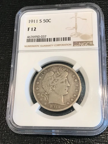 NGC F12 1911 S BARBER SILVER HALF DOLLAR-OLD US COIN-SEP333