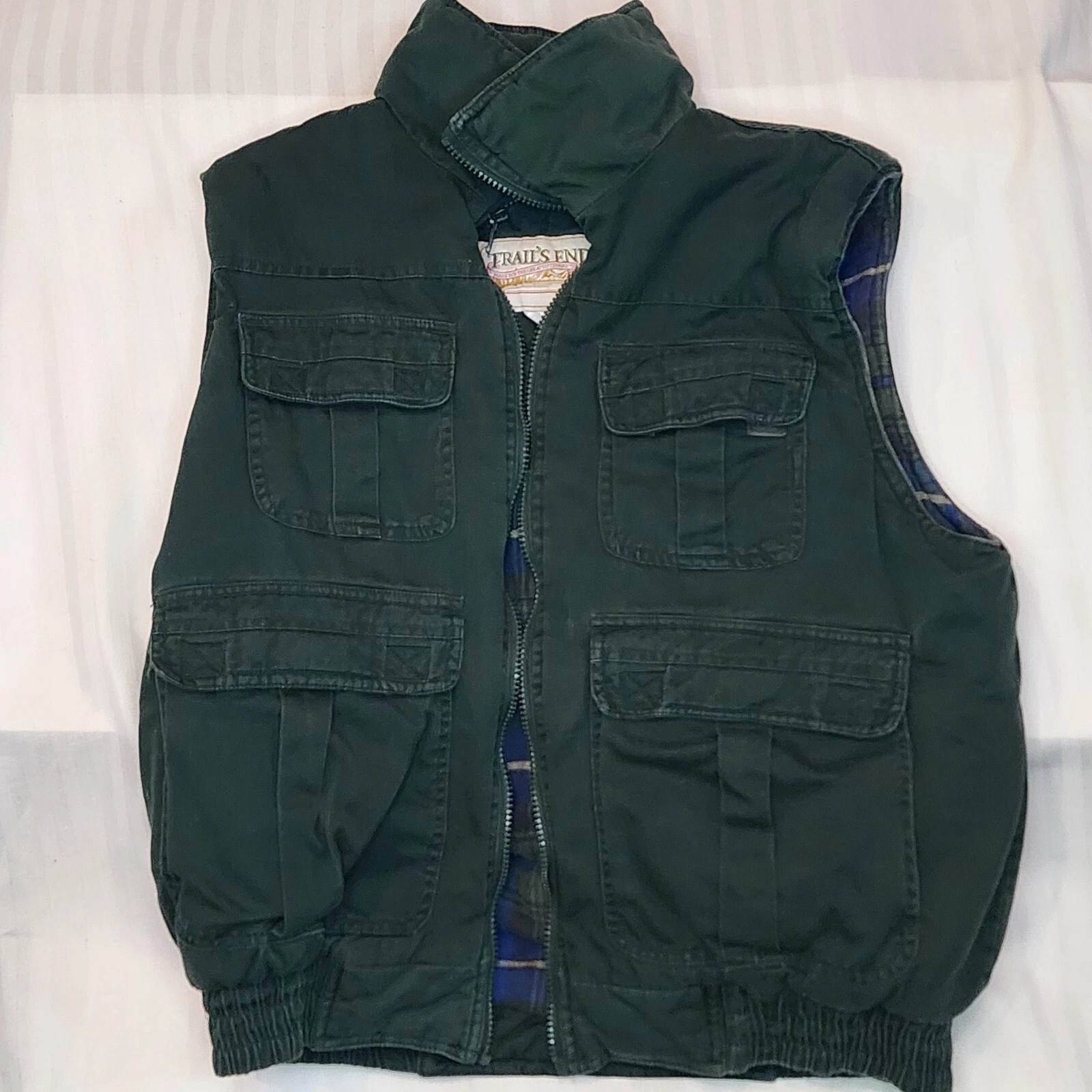 Trails End Vest Mens Medium Full Zip Pockets Flannel Lined Y2K Utility Vest