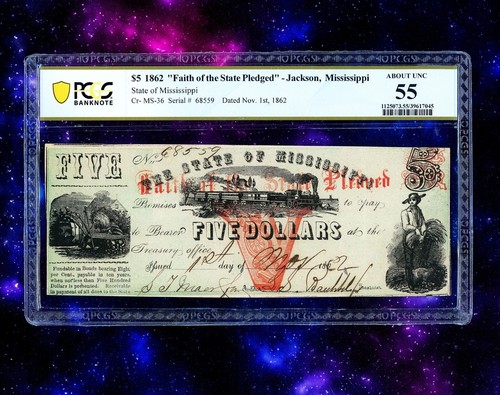 State Of Mississippi Jackson 5 NOV 1st 1862 Civil War PAPER MONEY PCGS state-of-mississippi-jackson-5-nov-1st-1862-civil-war-paper-money-pcgs