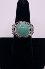 Vintage Sterling Silver Filigree Turquoise Ring Size 8