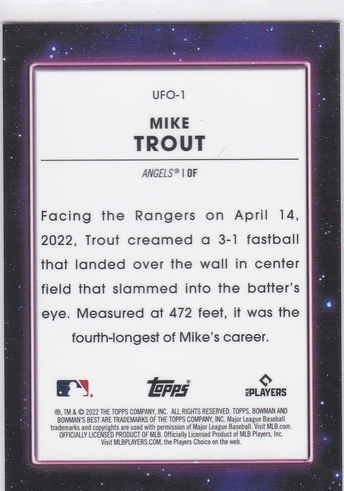 MIKE TROUT 2022 Bowman's Best UFO INSERT Baseball Card LOS ANGELES ANGELS - Image 2 of 2