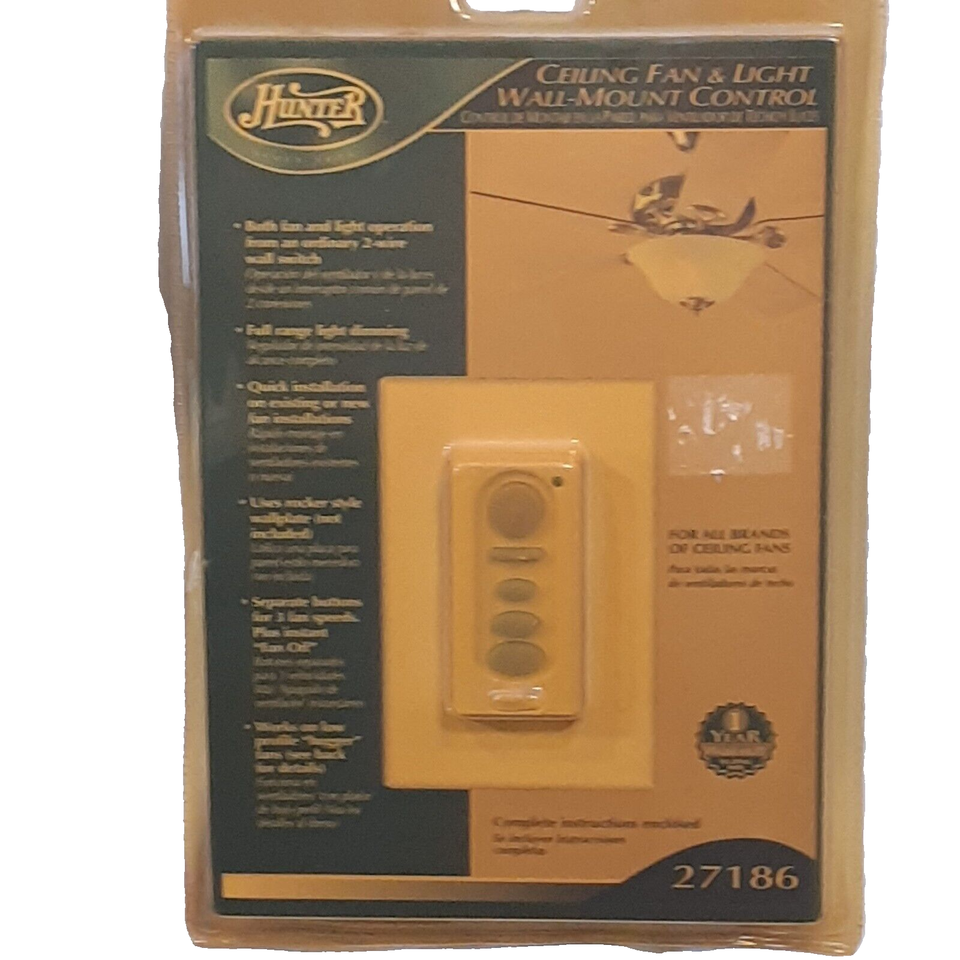 Hunter 27186 Ceiling Fan Light WallMount Control Dimmer All Fan Brand