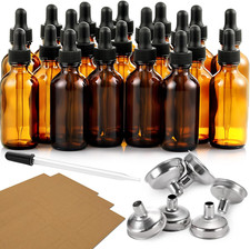 24 PCS, 1 Oz Dropper Bottles for Essential Oils with 6 Funnels  1 Long Glass...