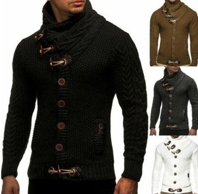 Herren Strickjacke Rollkragen Winter Pullover Kapuzenpullover Freizeit