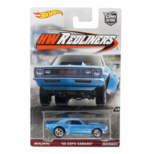 Hot Wheels '68 COPO Camaro – Blue Redliners Die-Cast Car, 1:64 Scale