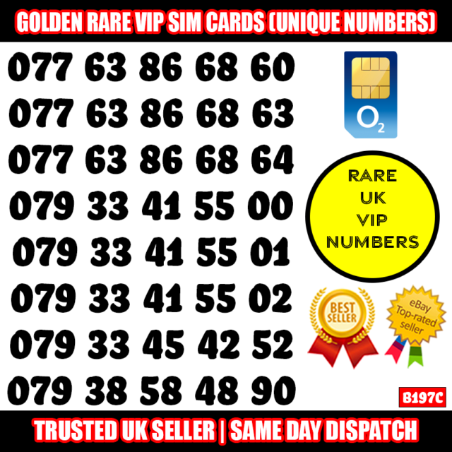 Gold Easy Mobile Number VIP UK SIM Cards - Easy to Remember Numbers LOT - B197C