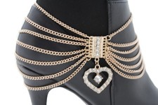 Women Gold Metal Chain Boot Bracelet Anklet Shoe Charm Jewelry Heart Friendship