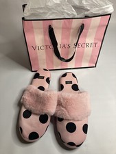Victoria secret pink Womens Pink Black Polka Dots slippers medium