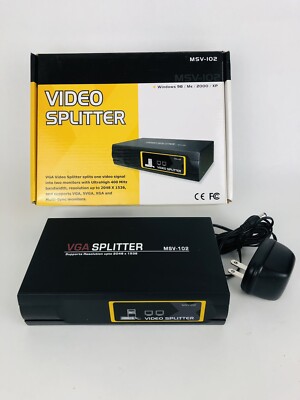 MonoPrice MSV-102 Video 2-Way VGA SVGA XHA Splitter Amplifier Multiplier in Box