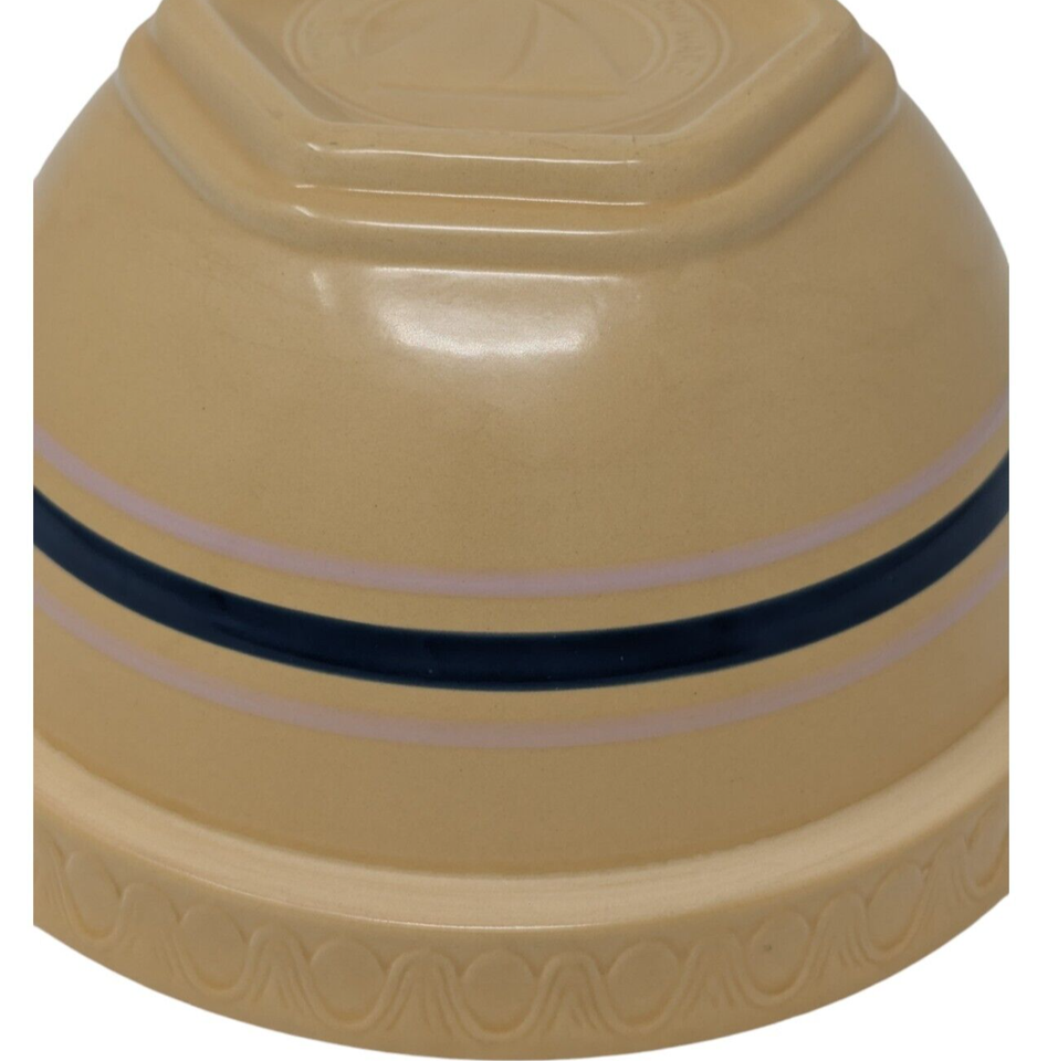 Over and Back Yellow Ware Large Mixing Bowl 9" Striped Pink Blue on