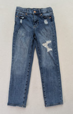 Jordache Girls Jeans Blue Denim Distressed Straight Leg Size 8 Adjustable Waist