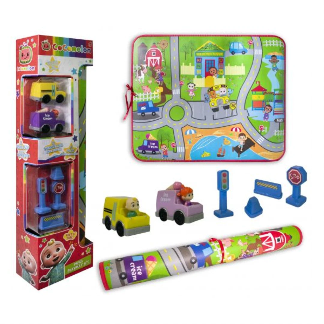Cocomelon Mega Soft Play Mat Set 2 Car Vehicles 4 Traffic Accessories Kids Toy