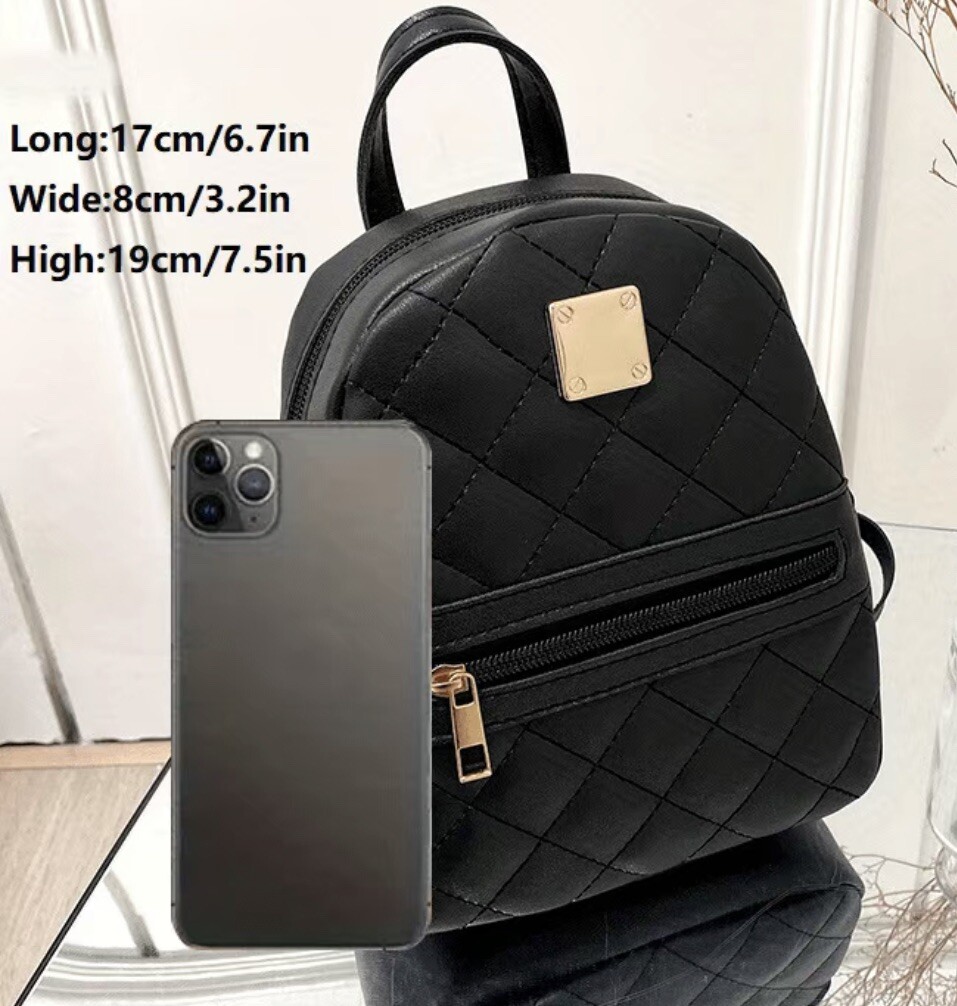 Cute Small Women's Backpack, Rhombic Pattern Backpack With Adjustable Strap