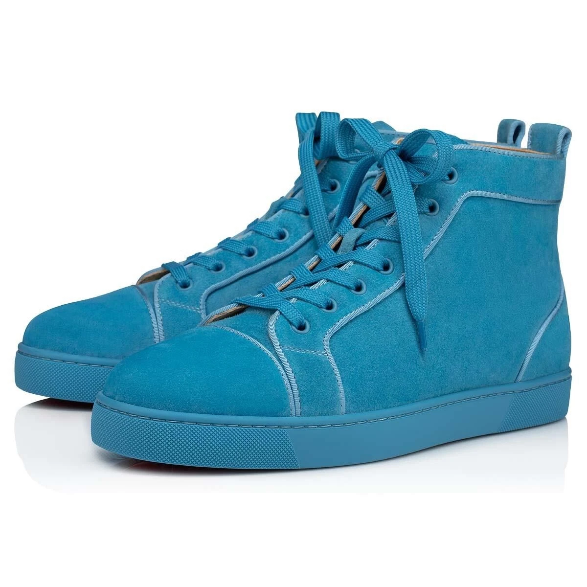 Christian Louboutin Lou Spikes Orlato Suede High-Top Sneakers - Men - Light Blue Suede Shoes - EU 43