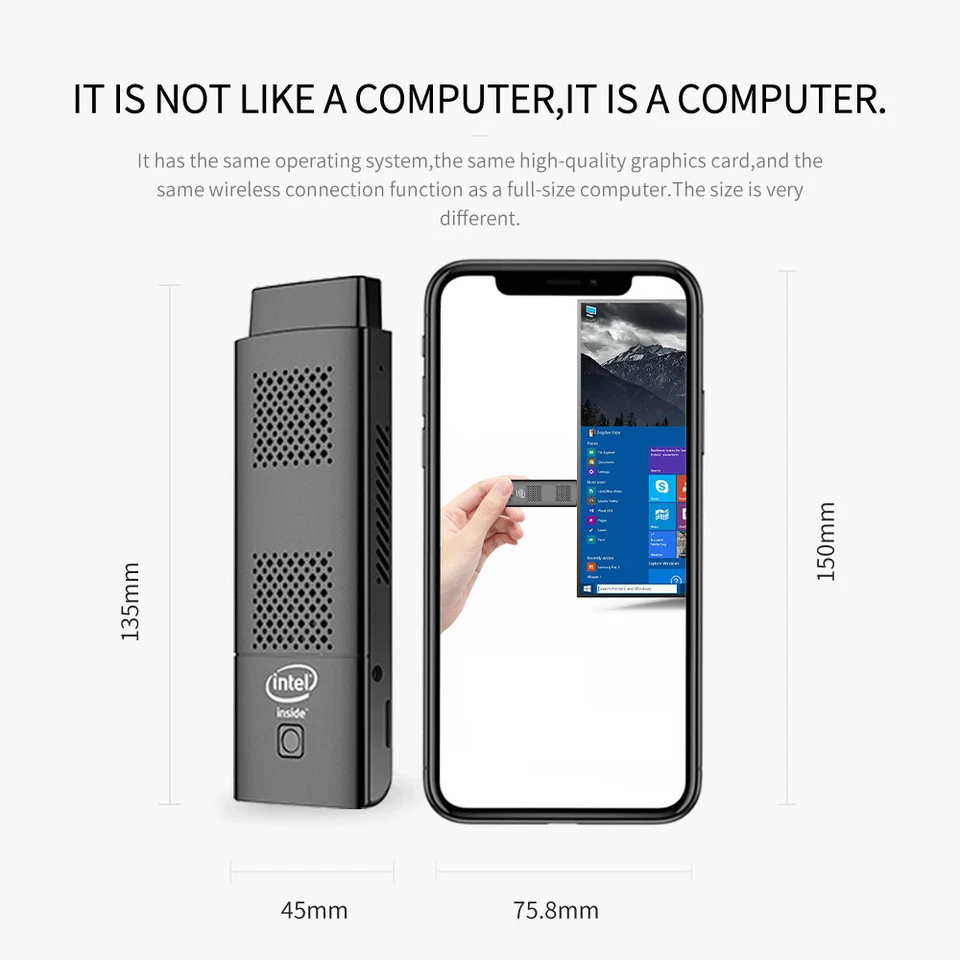 Mini PC Computer Stick Windows 11 Pro Intel J4125 8GB RAM 128/256GB SSD HDMI 4K - Image 3 of 4