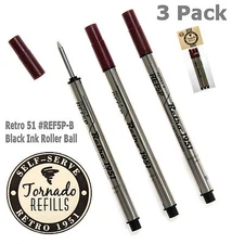 Retro 51 #REF5P-B / 3 Black Ink Tornado Rollerball Refills 