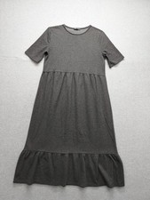 Zara Women Midi Dresses M Charcoal Gray Tiered Short Sleeve Crew Neck Casual Fit