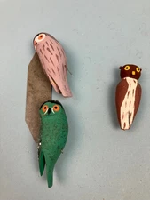 Group of 3 vintage Scandinavian  carved Owls , 2 1/4"  and 2 1/2"long