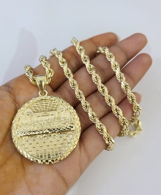 Real 10k Gold Rope Chain Last Supper Nugget Necklace Pendant