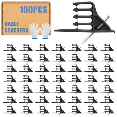 100Pcs Cable Staples Clips with Steel Nails, Insulated Wire Stackers for Cables