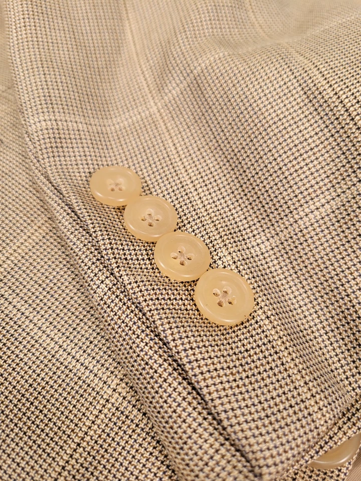 Hickey Freeman 44R оконное стекло клетку бежевый Sport пальто полный холст шерсти + шелк - Изображение 3 из 4