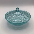 Vtg Indiana Glass Aqua/Blue Depression Glass Lidded Candy Dish 8" Diameter