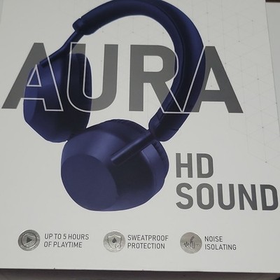 AURA AURA HD Bluetooth Over-Ear Headphones, Noise Isolating, Sweatproof, Blue
