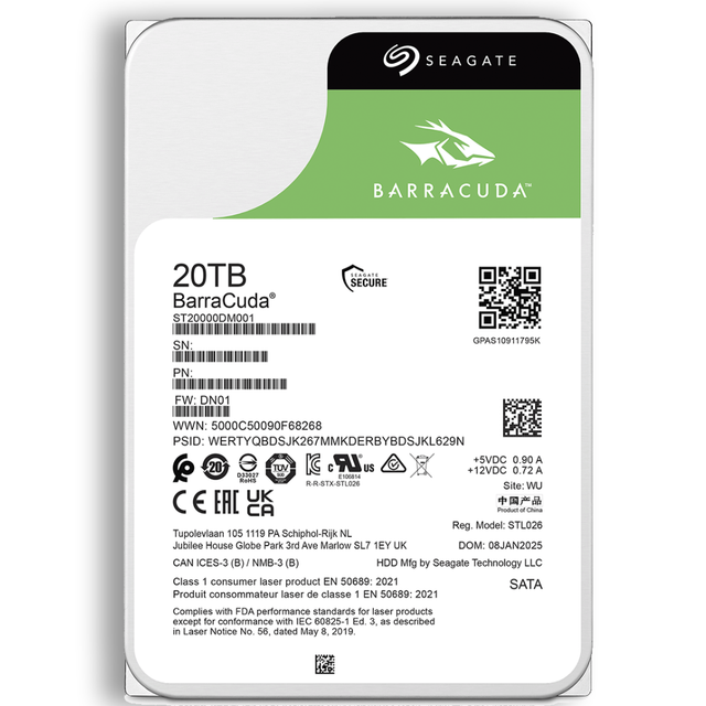 Seagate Barracuda 20TB Hard Disk Interno 3.5” HDD PC 7200RPM SATA ST20000DM001
