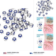 PATIKIL 5mm Enamel Evil Eye Beads, 50 Pcs Turkish Evil Eye Beads Silver Plate...